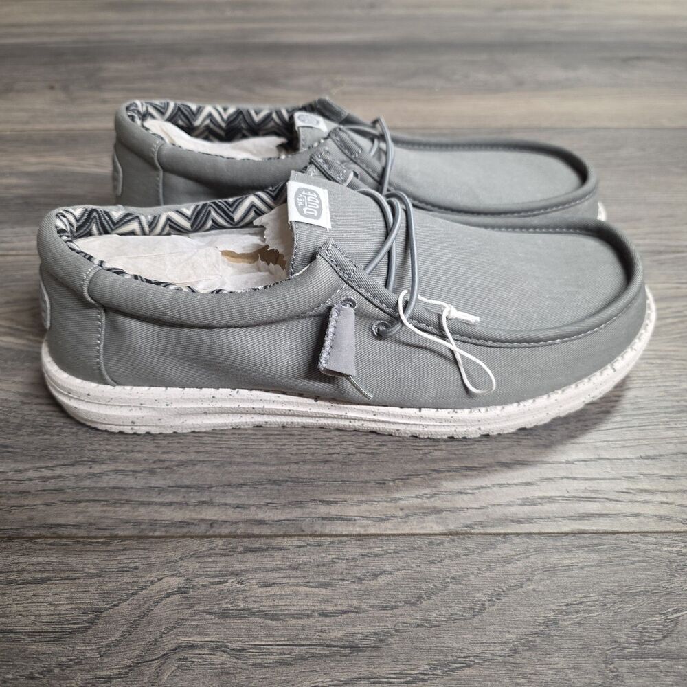 Hey Dude WALLY STRETCH CANVAS Men's NEW Casual Shoe Light Grey US Size 9